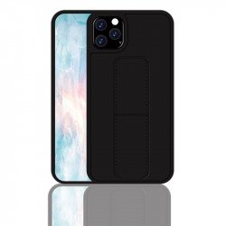 iPhone 11 6.1 PU Leather Hand Grip Kickstand Case (Black)